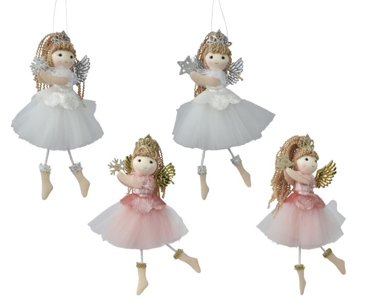 Figurka dekoracyjna aniołek 531830 17cm poliestrowa z koroną i spódnicą wisząca – zdjęcie 1