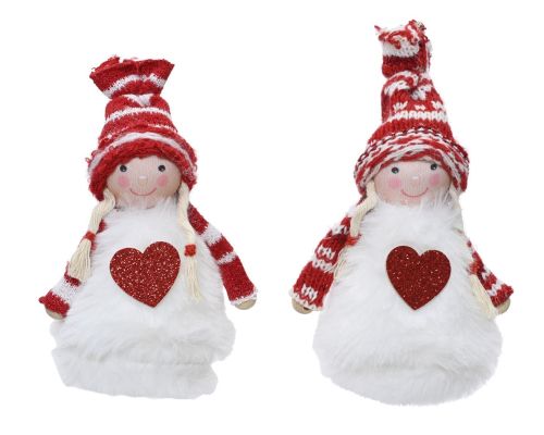 Figurka dekoracyjna świąteczna  poliestrowa z brokatowym sercem w dwóch wersjach – zdjęcie 1