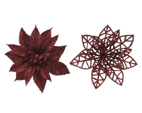 Kwiatek dekoracyjny 9cm plastikowy na klipsie w dwóch kształtach czerwony – zdjęcie 1