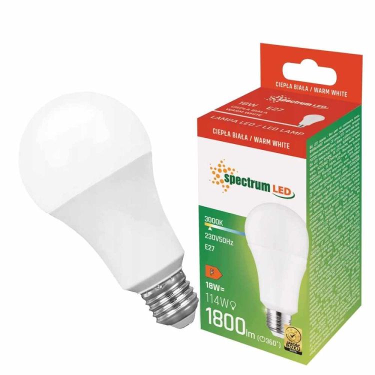 Żarówka LED E27 A60 Spectrum 18W 1800lm 3000K ciepła biała