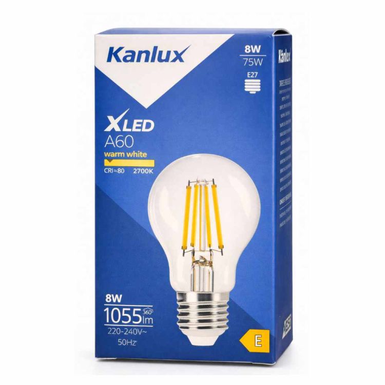 Żarówka LED Kanlux XLED A60 8W E27 ciepła biała 2700K LED filament