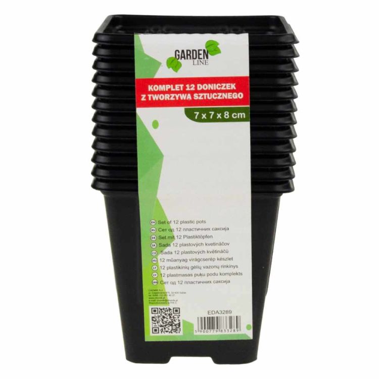 Doniczki do rozsady GardenLine 7x7x8 cm z tworzywa sztucznego czarne zestaw 12 sztuk