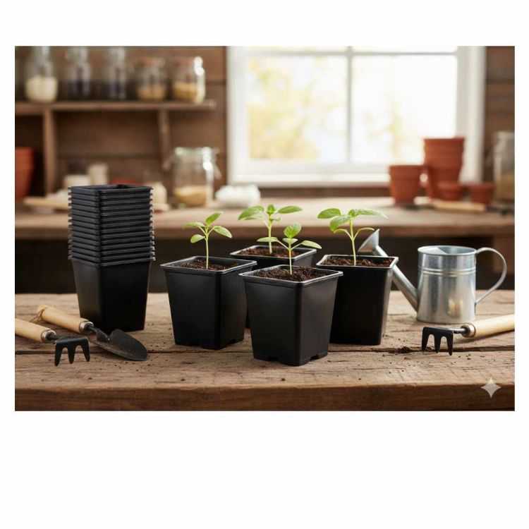 Doniczki do rozsady GardenLine 7x7x8 cm z tworzywa sztucznego czarne zestaw 12 sztuk