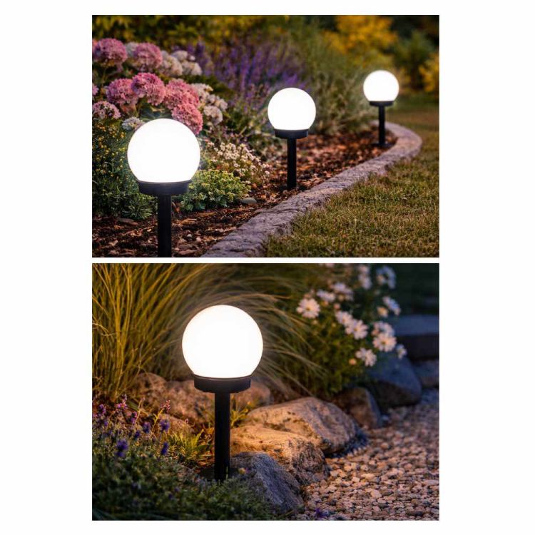 Lampa solarna ogrodowa wbijana LED kula biała 10
