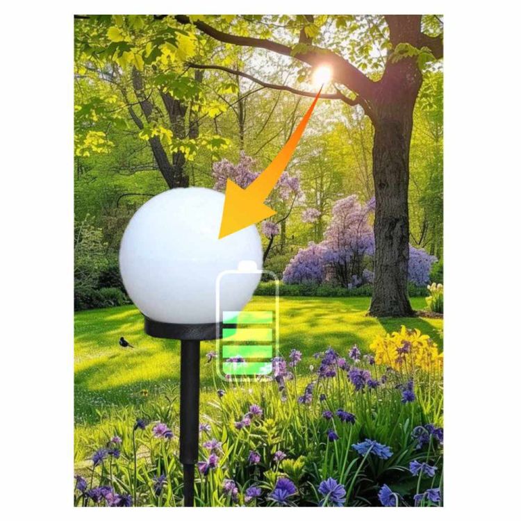 Lampa solarna ogrodowa wbijana LED kula biała 10