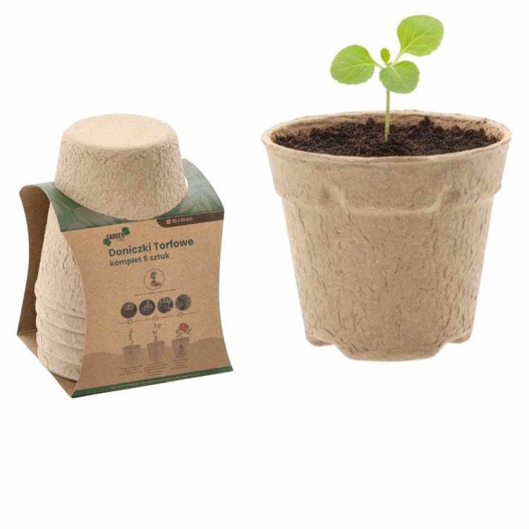 Doniczki torfowe 10 x 10 cm biodegradowalne zestaw 5 sztuk do rozsady