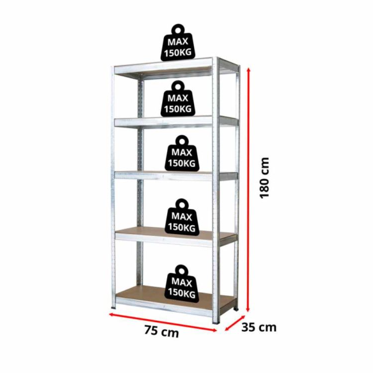 Regał metalowy magazynowy ocynkowany 180x75x35 cm 5 półek 150kg wciskany