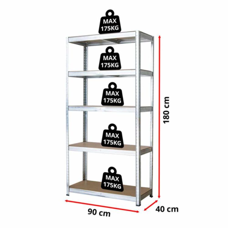 Regał metalowy magazynowy ocynkowany 180x90x40cm 5 półek 175kg