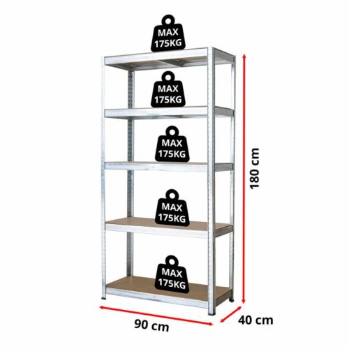 Regał metalowy magazynowy 180 x 90 x 40 cm ocynkowany 5 półek 175 kg – zdjęcie 2