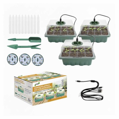 Miniszklarniа do kiełkowania Garden Line 3szt. z oświetleniem LED i akcesoriami