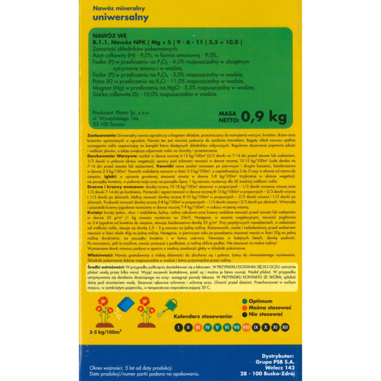 Nawóz mineralny Grupa PSB uniwersalny 0,9kg granulowany NPK 9-6-11 – zdjęcie 2