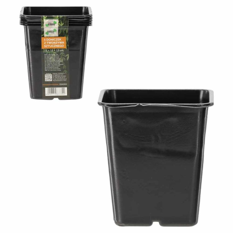 Doniczki plastikowe 11x11x12cm 5szt czarne Garden Line