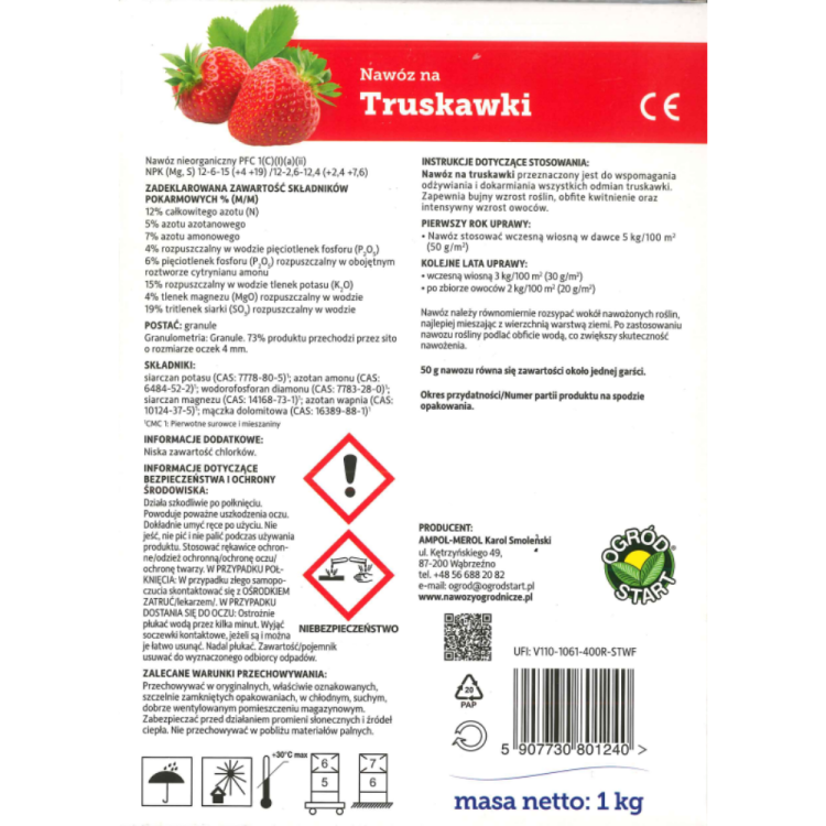 NAWÓZ NA TRUSKAWKI DO TRUSKAWEK 1 KG OGRÓD START KARTON – zdjęcie 2