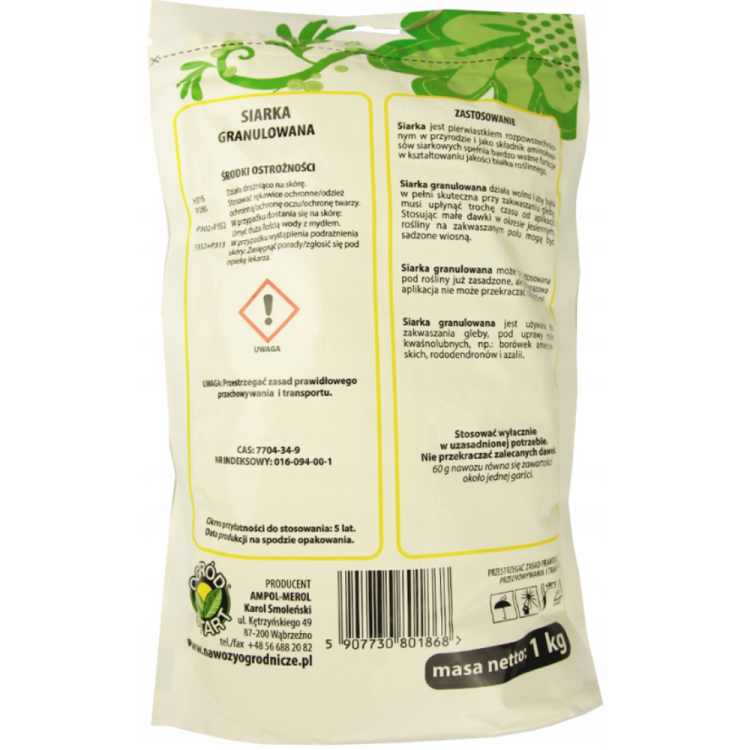 Siarka granulowana 1kg nawóz Ogród Start do zakwaszania gleby – zdjęcie 3