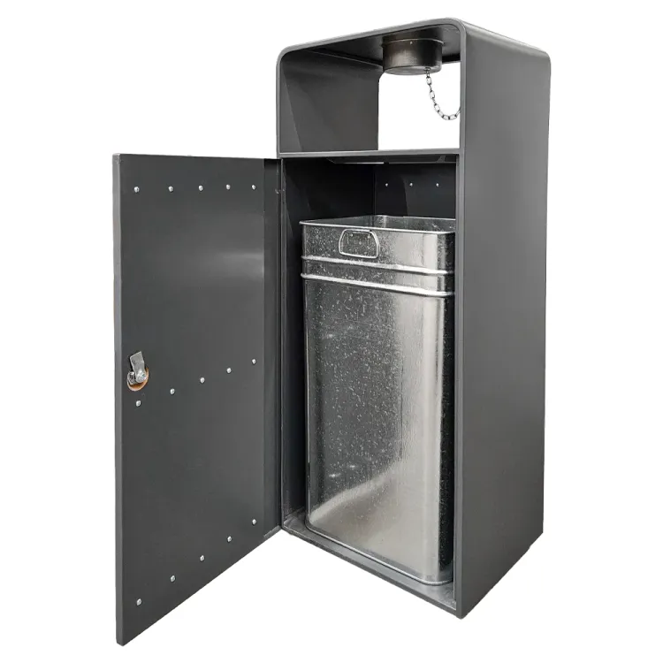 Kosz na śmieci ogrodowy szary 55L stal nierdzewna z popielniczką i drewnem jatoba Serpent Tree Exclusive