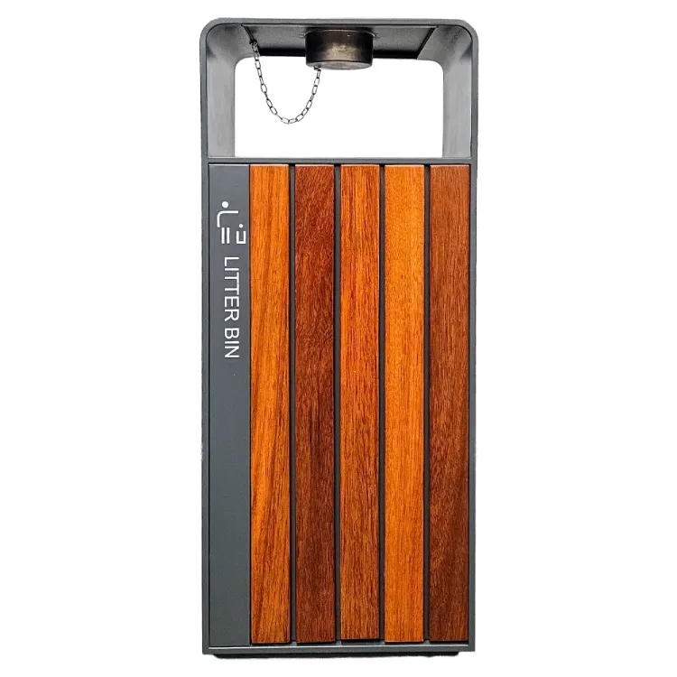 Kosz na śmieci ogrodowy szary 55L stal nierdzewna z popielniczką i drewnem jatoba Serpent Tree Exclusive