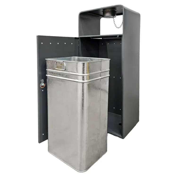 Kosz na śmieci ogrodowy szary 55L stal nierdzewna z popielniczką i drewnem jatoba Serpent Tree Exclusive