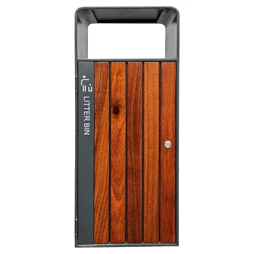 Kosz na śmieci ogrodowy szary 55L stal nierdzewna bez popielniczki z drewnem jatoba Serpent Tree Exclusive