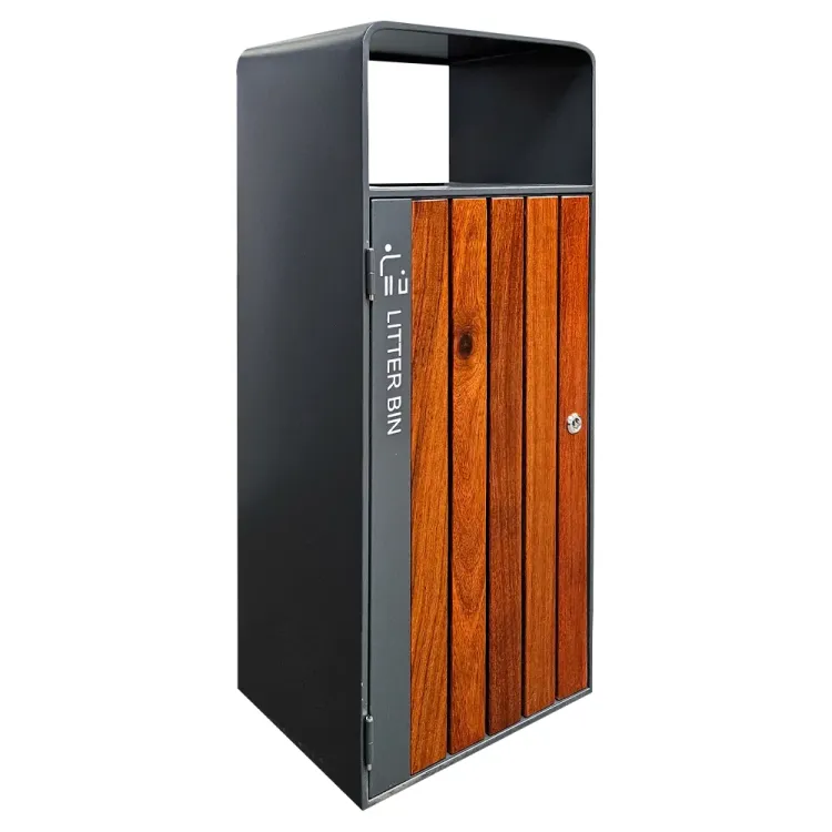 Kosz na śmieci ogrodowy szary 55L stal nierdzewna bez popielniczki z drewnem jatoba Serpent Tree Exclusive