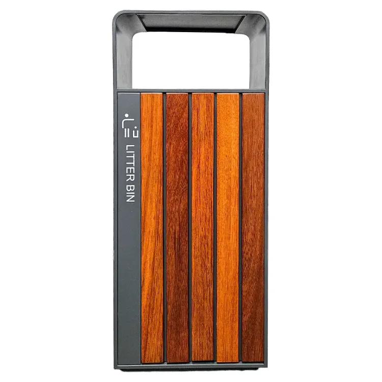 Kosz na śmieci ogrodowy szary 55L stal nierdzewna bez popielniczki z drewnem jatoba Serpent Tree Exclusive