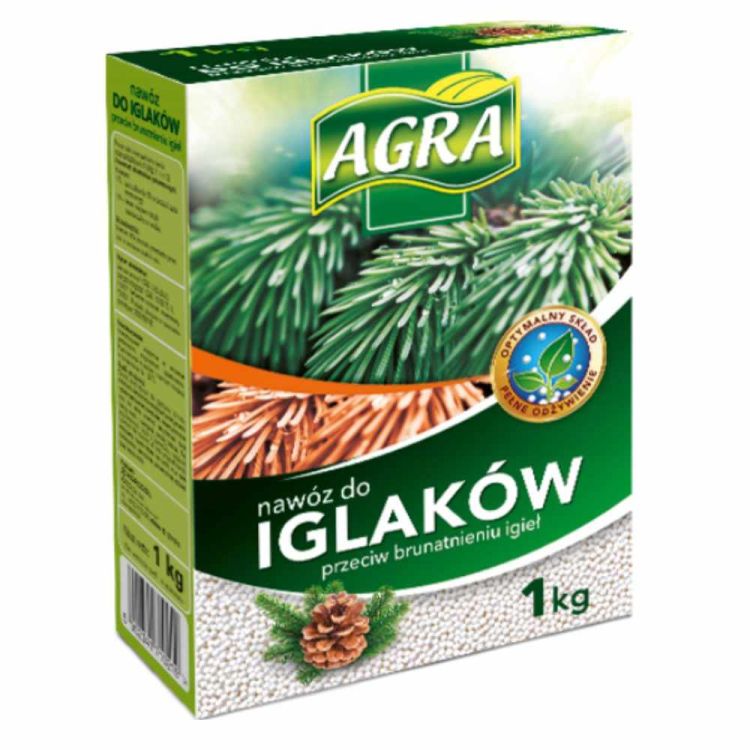 Nawóz granulowany Agra do iglaków 1kg mineralny N 11 MgO 13 przeciw brunatnieniu igieł