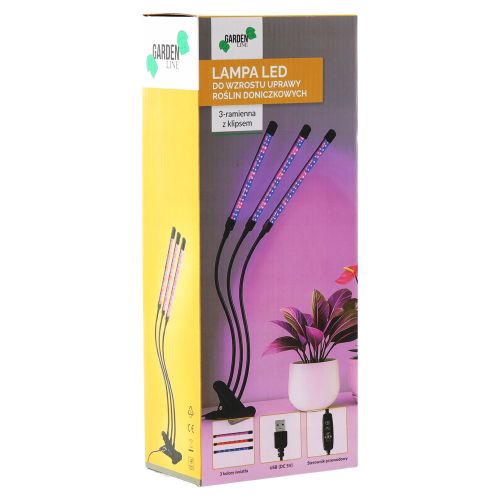 Lampa do wzrostu uprawy roślin doniczkowych warzyw 3-ramienna led timer – zdjęcie 1