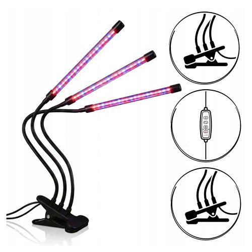 Lampa do wzrostu uprawy roślin doniczkowych warzyw 3-ramienna led timer – zdjęcie 2