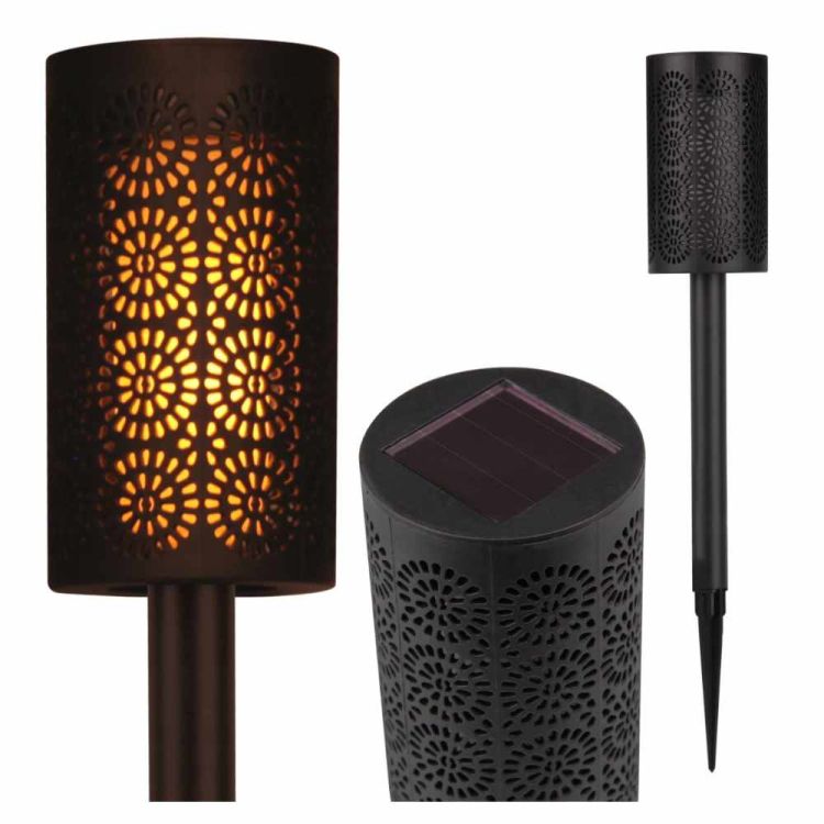 Lampa solarna Ażur LED 1,2W 39cm IP44 wbijana pochodnia z czujnikiem zmierzchu czarna