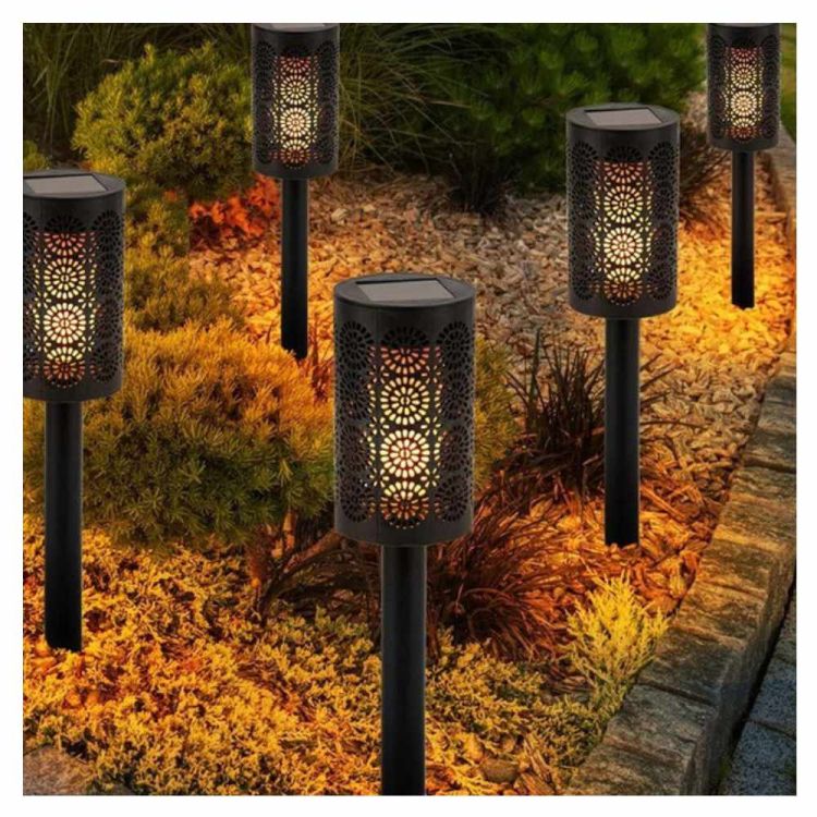 Lampa solarna Ażur LED 1,2W 39cm IP44 wbijana pochodnia z czujnikiem zmierzchu czarna