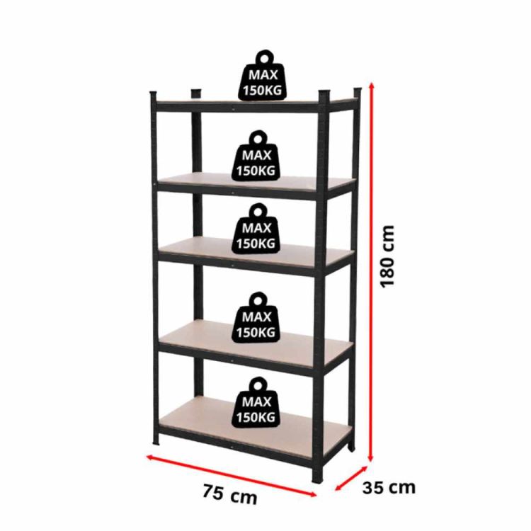 Regał magazynowy metalowy garażowy 180x75x35cm 750kg 5 półek czarny – zdjęcie 6
