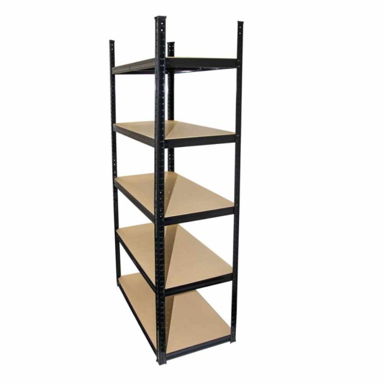 Regał magazynowy metalowy 220x110x45cm 875kg 5 półek MDF wciskany czarny do garażu i piwnicy – zdjęcie 3