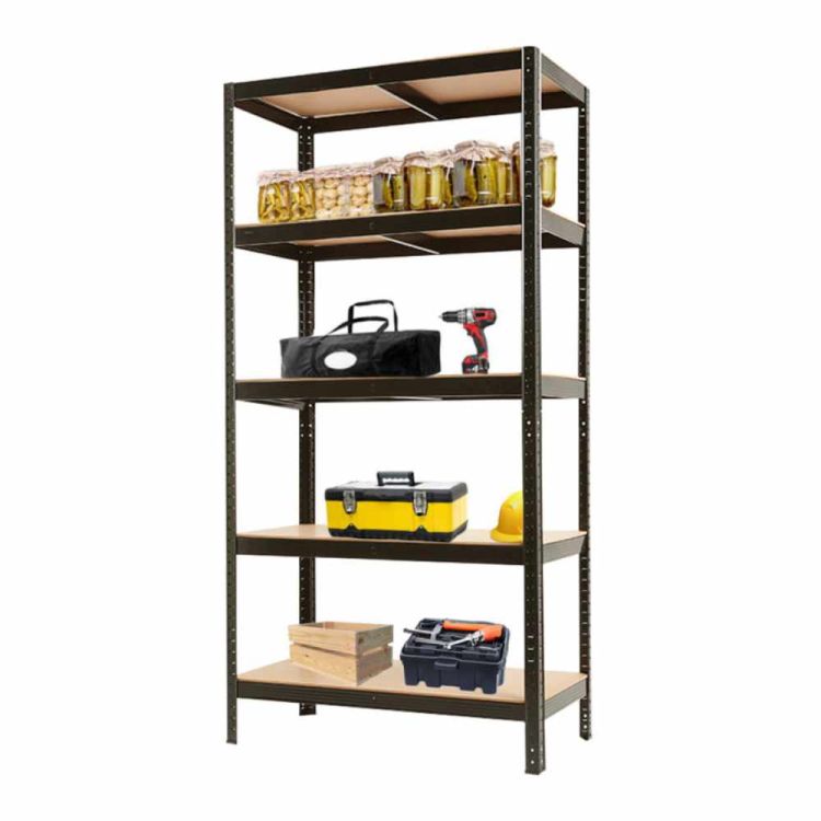 Regał magazynowy metalowy 220x110x45cm 875kg 5 półek MDF wciskany czarny do garażu i piwnicy – zdjęcie 4