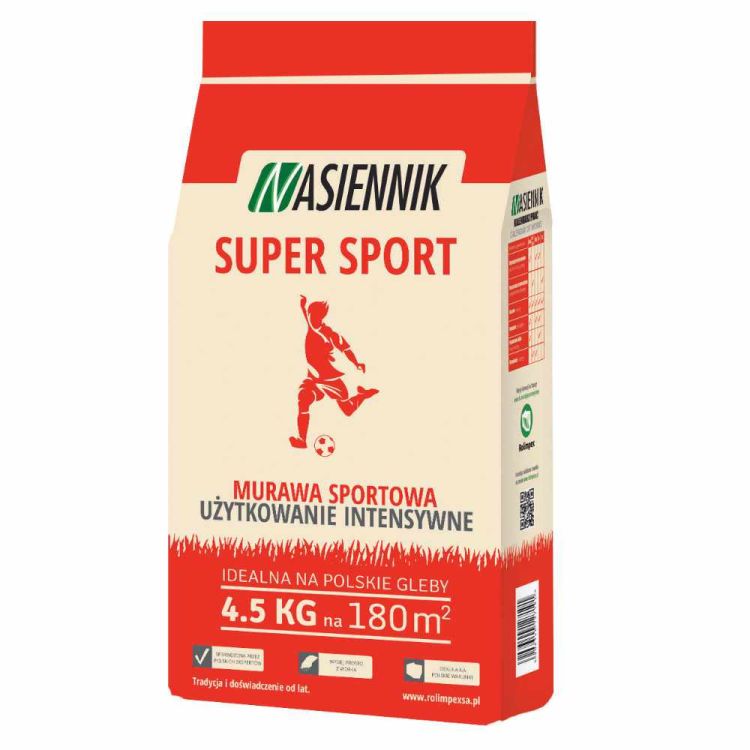 Trawa gazonowa Nasiennik Super Sport 4,5kg mieszanka sportowa wydajność 180m2 do intensywnie użytkowanych trawników