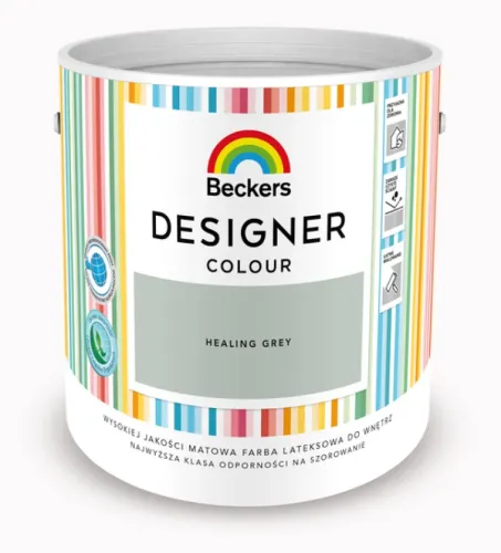 Farba lateksowa Beckers Designer Colour Healing Grey 2,5L plamoodporna matowa do ścian i sufitów