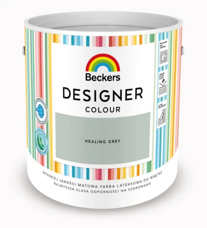 Farba lateksowa Beckers Designer Colour Healing Grey 2,5L plamoodporna matowa do ścian i sufitów