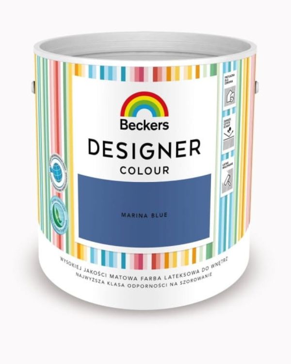 Farba lateksowa Beckers Designer Colour Marina Blue 2,5L plamoodporna matowa do ścian i sufitów