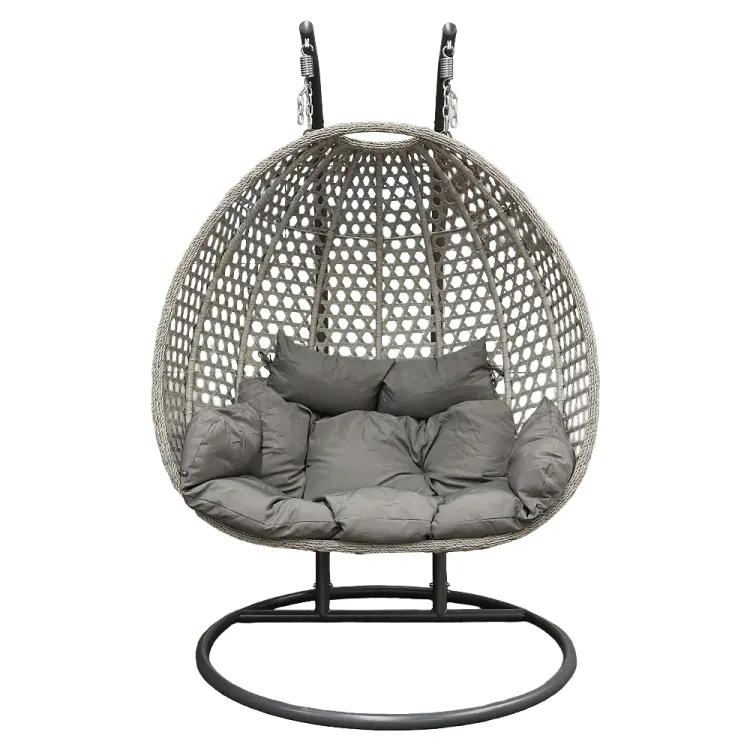 Fotel wiszący kokon do ogrodu rattan 180kg szary dwuosobowy Laguna XL podwójny stelaż Serpent Tree – zdjęcie 1