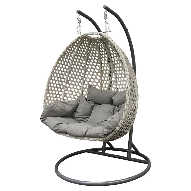 Fotel wiszący kokon do ogrodu rattan 180kg szary dwuosobowy Laguna XL podwójny stelaż Serpent Tree – zdjęcie 2
