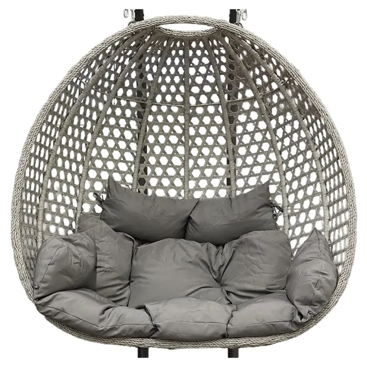 Fotel wiszący kokon do ogrodu rattan 180kg szary dwuosobowy Laguna XL podwójny stelaż Serpent Tree – zdjęcie 4