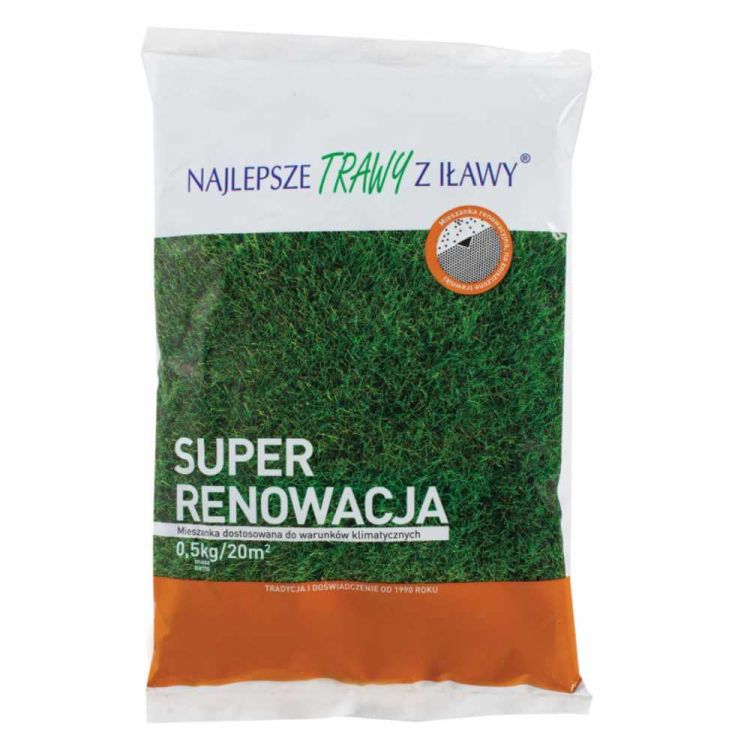 Mieszanka traw regeneracyjna Rolimpex Super Renowacja 0,5 kg wydajność 20m² do dosiewu trawnika