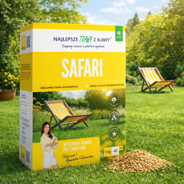 Mieszanka traw Najlepsze Trawy z Iławy Safari 1kg na miejsca suche i nasłonecznione 40m²