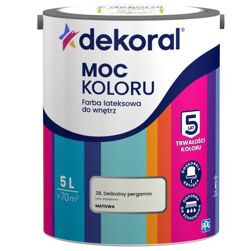 Farba lateksowa Dekoral Moc Koloru Delikatny Pergamin 5L ściany sufit mat