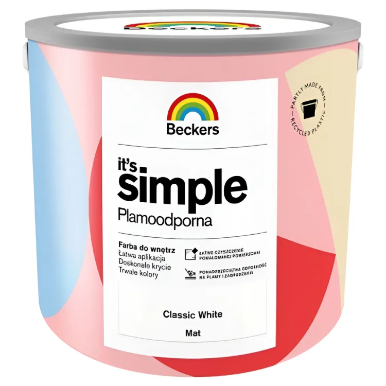 Farba lateksowa Beckers Simple Classic White 2,5L plamoodporna do ścian i sufitów
