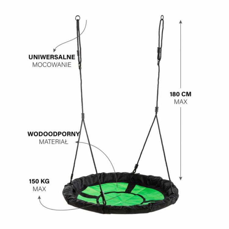 Huśtawka ogrodowa bocianie gniazdo 100 cm piankowa wodoodporna czarno zielona dla dzieci
