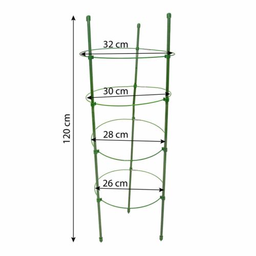 Podpora pierścieniowa roślin 120cm stalowa powlekana PE 4 poziomy zielona do ogrodu