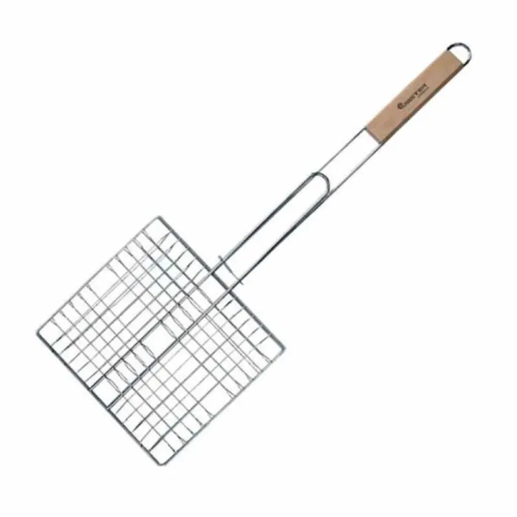 Ruszt do grilla Master Grill & Party stalowy z drewnianą rączką do mięsa