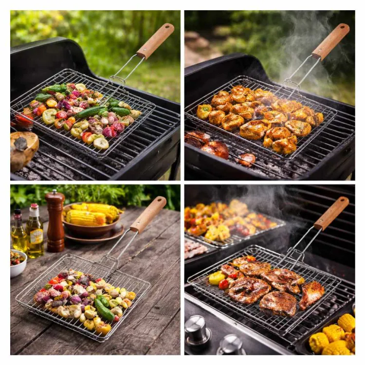 Ruszt do grilla Master Grill & Party stalowy z drewnianą rączką do mięsa