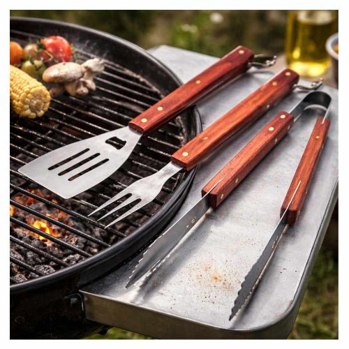 Zestaw narzędzi do grilla BBQ Meeting 3 elementy stalowe z drewnianą rączką