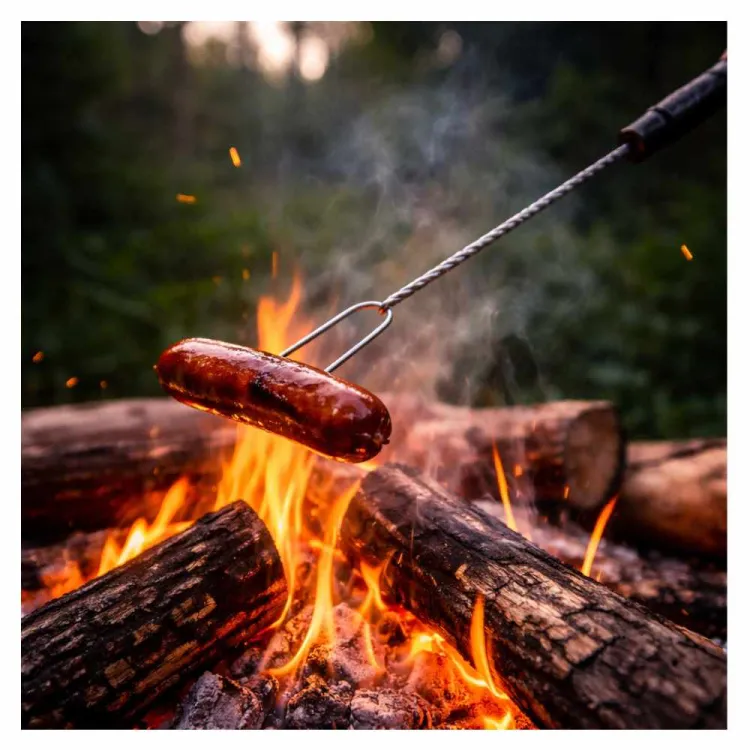 Szpikulec do kiełbasek grillowy długi widelec BBQ stalowy