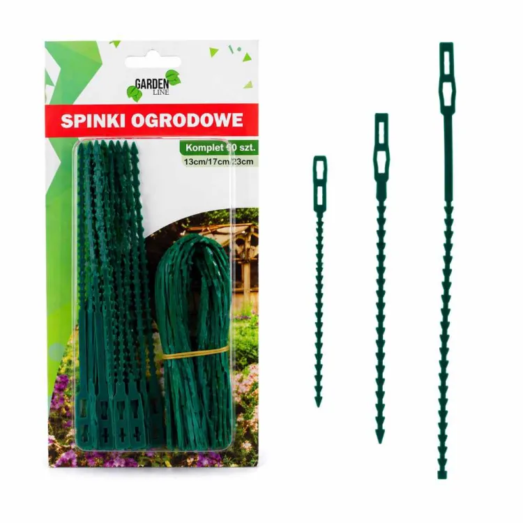 Spinki ogrodowe Garden Line do roślin 60szt mix 13/17/23cm zielone